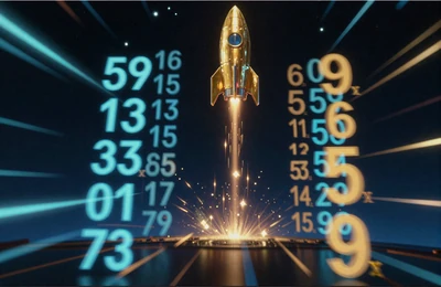 Futuristisches Crash-Game-Interface mit aufsteigender Rakete und Multiplikatoren